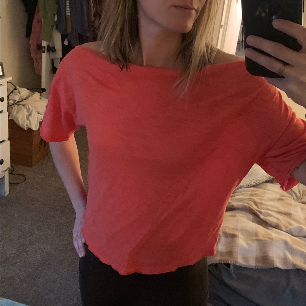 Free People Draped Short Sleeve Top in Bright Orange